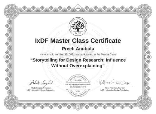 Storytelling for Design Research: Influence Without Overexplaining certificate