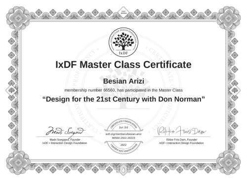 Design for the 21st Century with Don Norman certificate