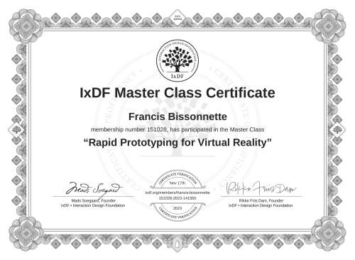 Rapid Prototyping for Virtual Reality certificate