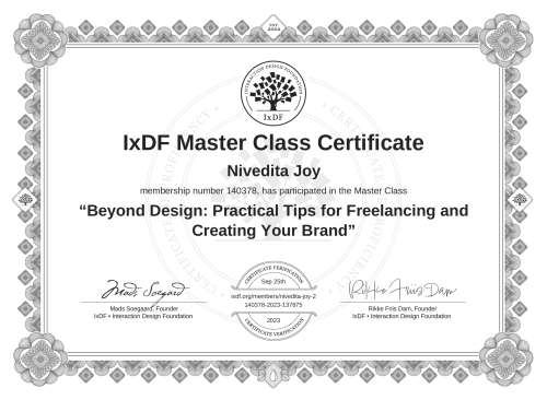 Beyond Design: Practical Tips for Freelancing and Creating Your Brand certificate
