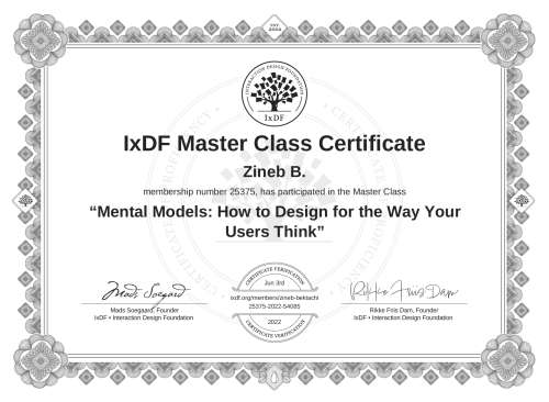 Mental Models: How to Design for the Way Your Users Think certificate