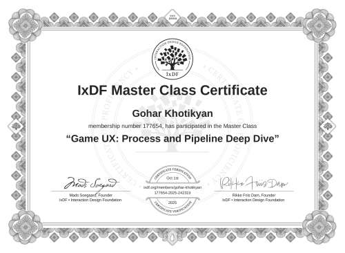 Game UX: Process and Pipeline Deep Dive certificate