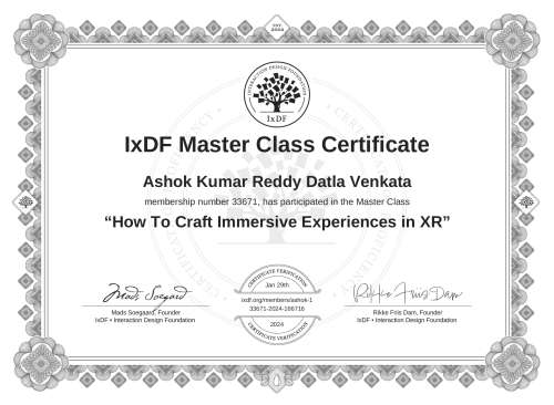 How To Craft Immersive Experiences in XR certificate