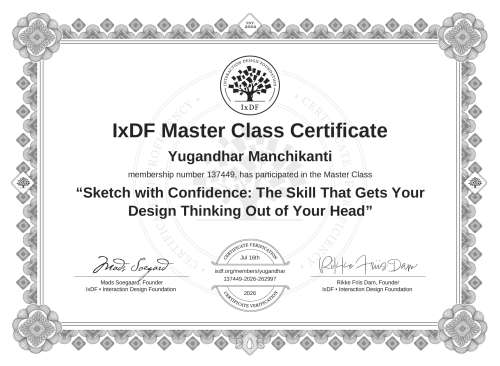 Sketch with Confidence: The Skill That Gets Your Design Thinking Out of Your Head certificate
