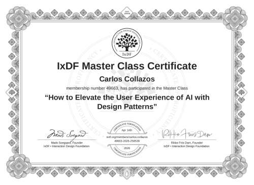 How to Elevate the User Experience of AI with Design Patterns certificate