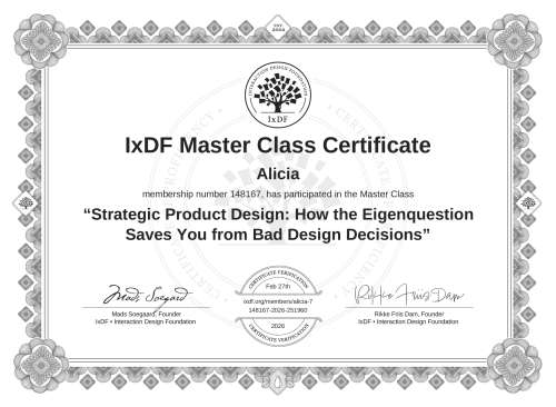 Strategic Product Design: How the Eigenquestion Saves You from Bad Design Decisions certificate