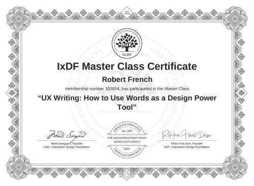 UX Writing: How to Use Words as a Design Power Tool certificate
