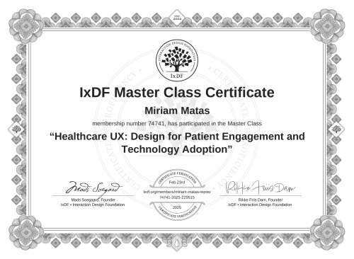 Healthcare UX: Design for Patient Engagement and Technology Adoption certificate