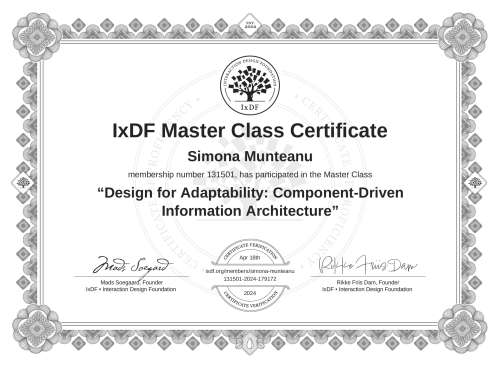 Design for Adaptability: Component-Driven Information Architecture certificate
