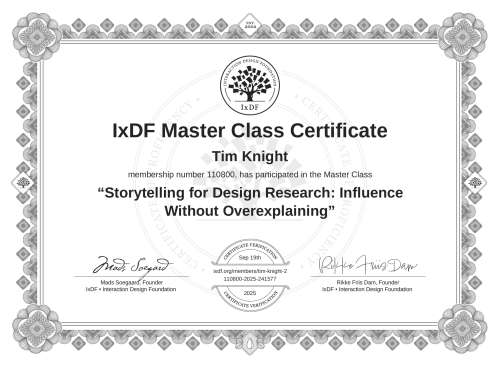 Storytelling for Design Research: Influence Without Overexplaining certificate