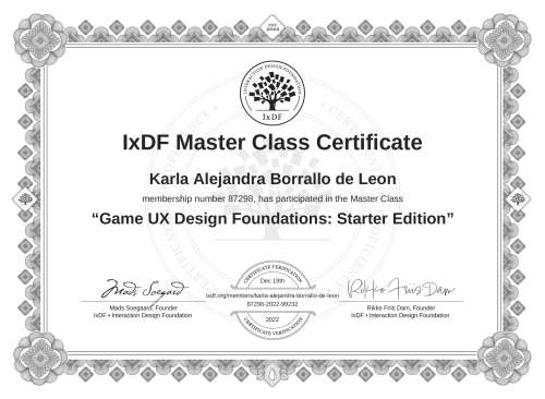 Game UX Design Foundations: Starter Edition certificate