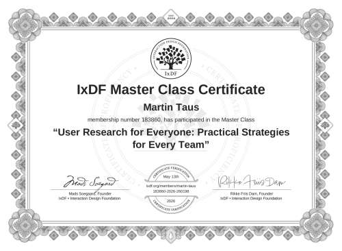User Research for Everyone: Practical Strategies for Every Team certificate