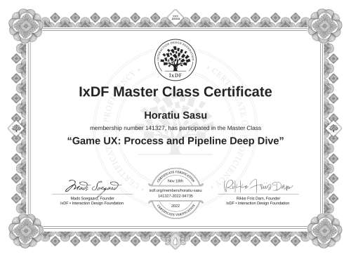 Game UX: Process and Pipeline Deep Dive certificate