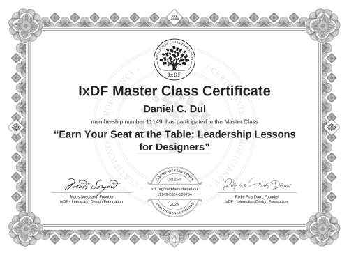 Earn Your Seat at the Table: Leadership Lessons for Designers certificate