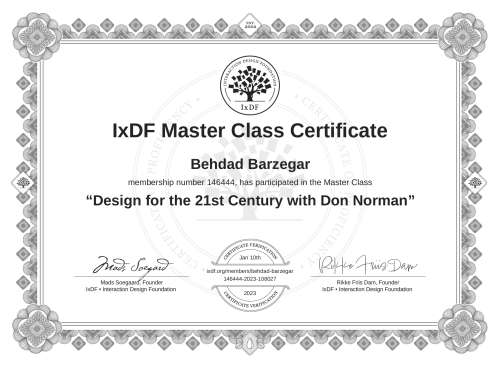 Design for the 21st Century with Don Norman certificate