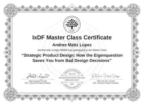 Strategic Product Design: How the Eigenquestion Saves You from Bad Design Decisions certificate