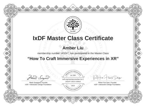 How To Craft Immersive Experiences in XR certificate