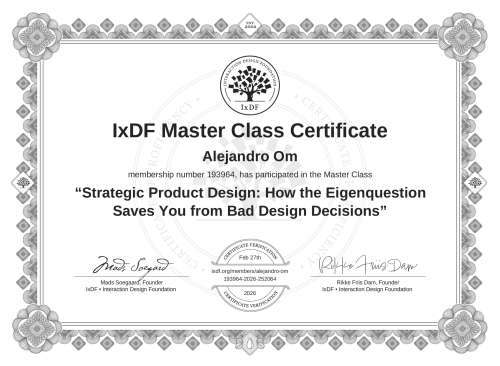 Strategic Product Design: How the Eigenquestion Saves You from Bad Design Decisions certificate