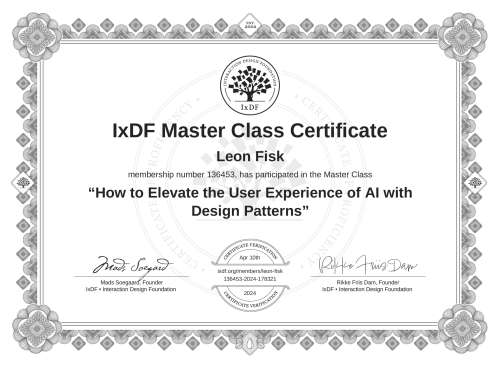 How to Elevate the User Experience of AI with Design Patterns certificate