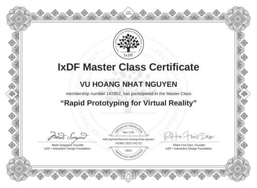 Rapid Prototyping for Virtual Reality certificate