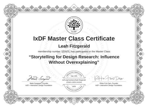 Storytelling for Design Research: Influence Without Overexplaining certificate