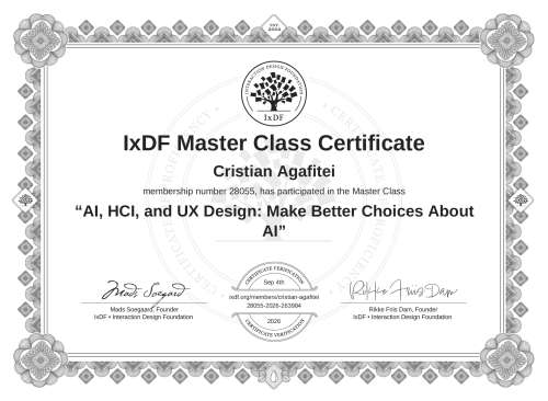 AI, HCI, and UX Design: Make Better Choices About AI certificate