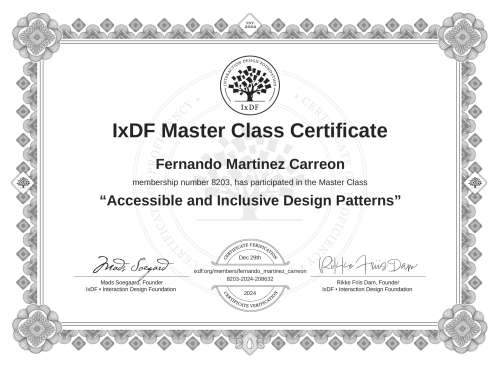 Accessible and Inclusive Design Patterns certificate