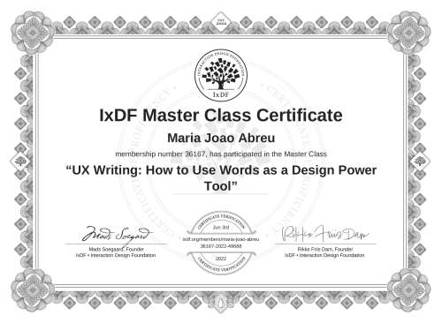 UX Writing: How to Use Words as a Design Power Tool certificate