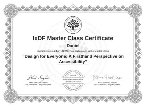 Design for Everyone: A Firsthand Perspective on Accessibility certificate