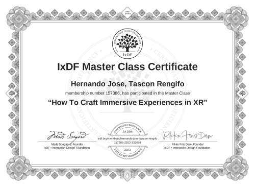 How To Craft Immersive Experiences in XR certificate