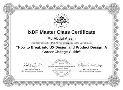 How to Break into UX Design and Product Design: A Career Change Guide certificate