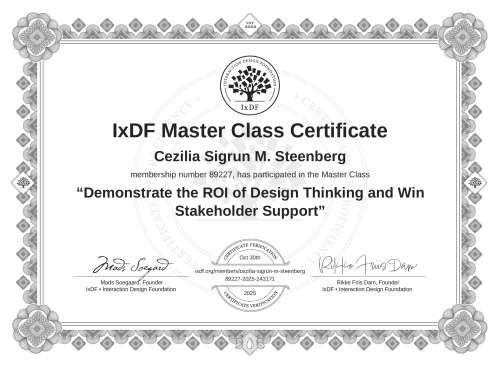 Demonstrate the ROI of Design Thinking and Win Stakeholder Support certificate