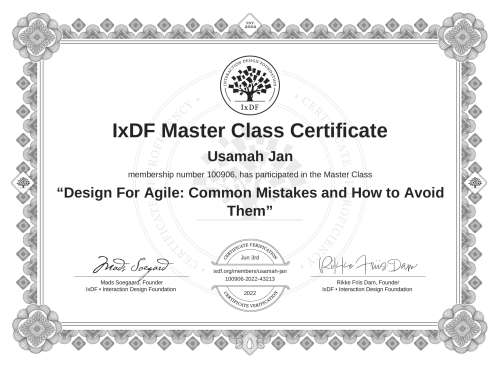 Design For Agile: Common Mistakes and How to Avoid Them certificate