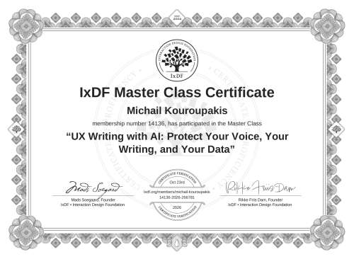 UX Writing with AI: Protect Your Voice, Your Writing, and Your Data certificate