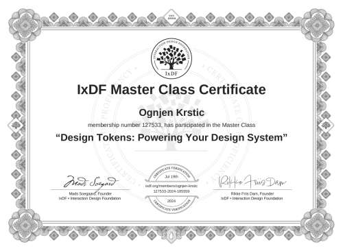 Design Tokens: Powering Your Design System certificate