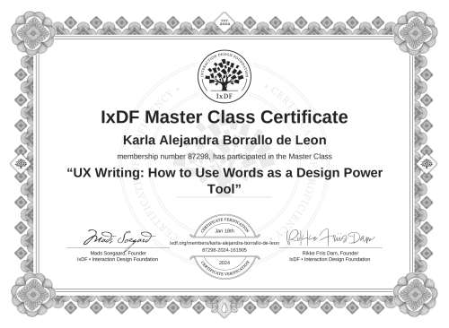UX Writing: How to Use Words as a Design Power Tool certificate
