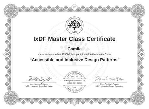 Accessible and Inclusive Design Patterns certificate