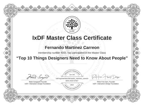 Top 10 Things Designers Need to Know About People certificate