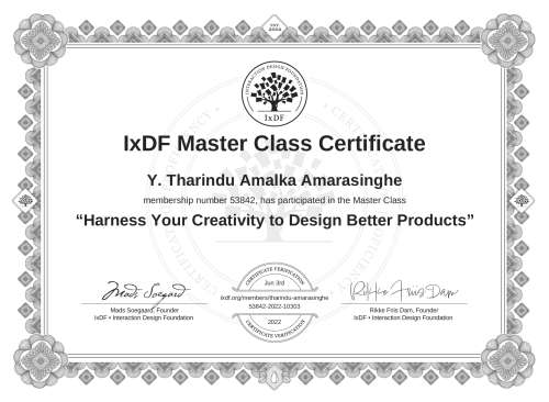 Harness Your Creativity to Design Better Products certificate