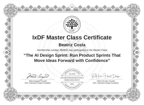 The AI Design Sprint: Run Product Sprints That Move Ideas Forward with Confidence certificate