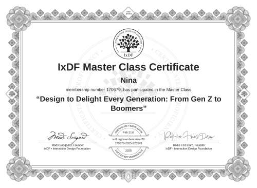 Design to Delight Every Generation: From Gen Z to Boomers certificate