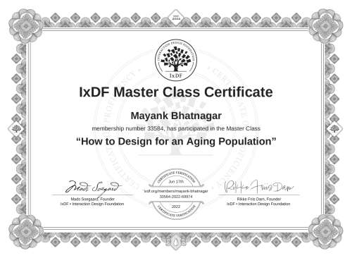 How to Design for an Aging Population certificate