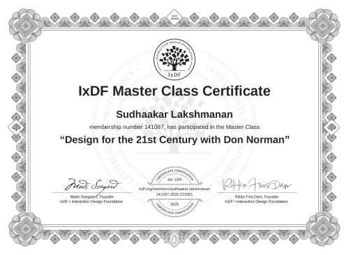 Design for the 21st Century with Don Norman certificate