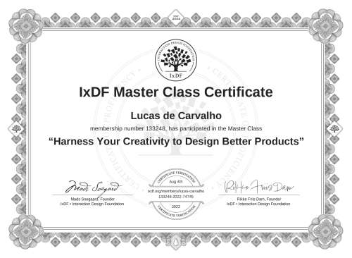 Harness Your Creativity to Design Better Products certificate