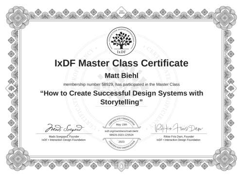 How to Create Successful Design Systems with Storytelling certificate