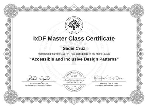 Accessible and Inclusive Design Patterns certificate