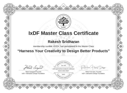 Harness Your Creativity to Design Better Products certificate