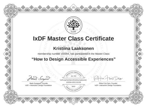 How to Design Accessible Experiences certificate