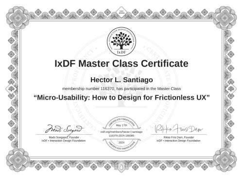 Micro-Usability: How to Design for Frictionless UX certificate