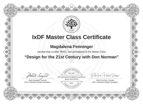 Design for the 21st Century with Don Norman certificate